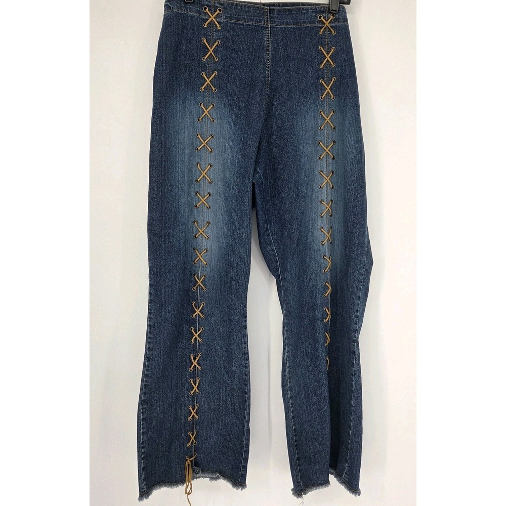 Y2K Swak Women's Lace Up Jeans Plus 22W Stretch Denim Blue Tan Lace 42x31